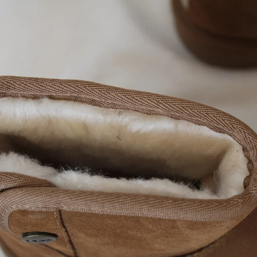 NEW UGG JONA CHESTNUT‎ SUEDE SHEARLING MINI GIRL'S BOOTS